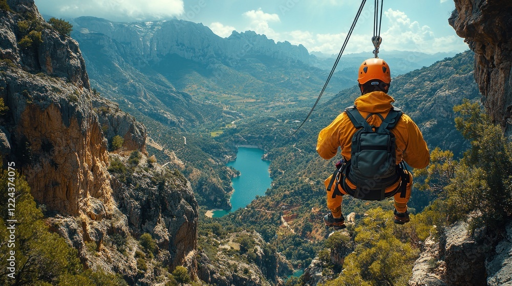Obraz premium Ziplining Adventure Over Stunning Mountain Landscape