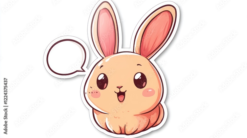 Sticker design with a white background, featuring a cartoon rabbit head with a speech bubble, simple lines, and a cute appearance. Sticker design with a white background, featuring a cartoon rabbit head with a speech bubble, simple lines, and a cute appearance.