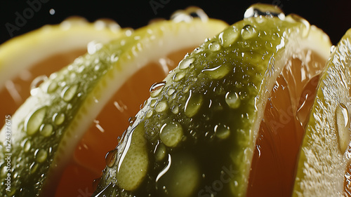 lemon slice in water with bubbles macro close up high quality photo
 photo