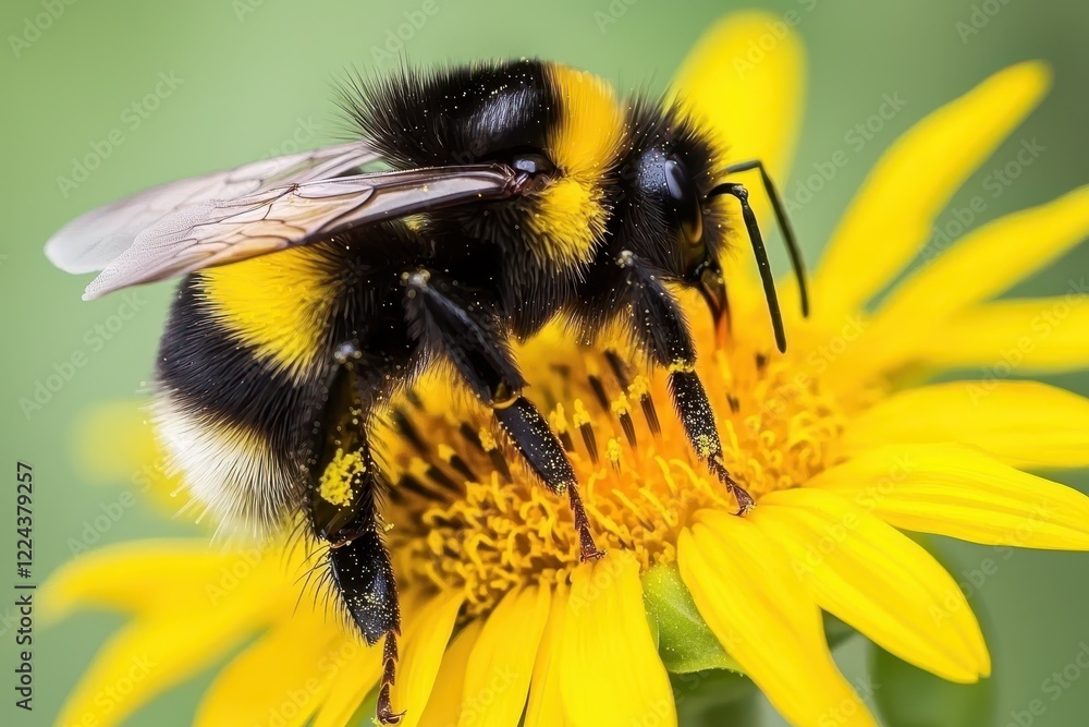 Bee on a Bloom A close-up of a bumblebee collecting pollen from a golden sunflower Bee on a Bloom A close-up of a bumblebee collecting pollen from a golden sunflower