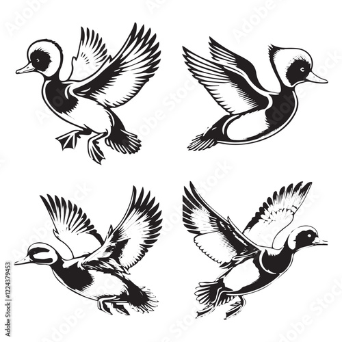 Detailed Vector of  the Red-crested Pochard Silhouette Isolated on White Background" 