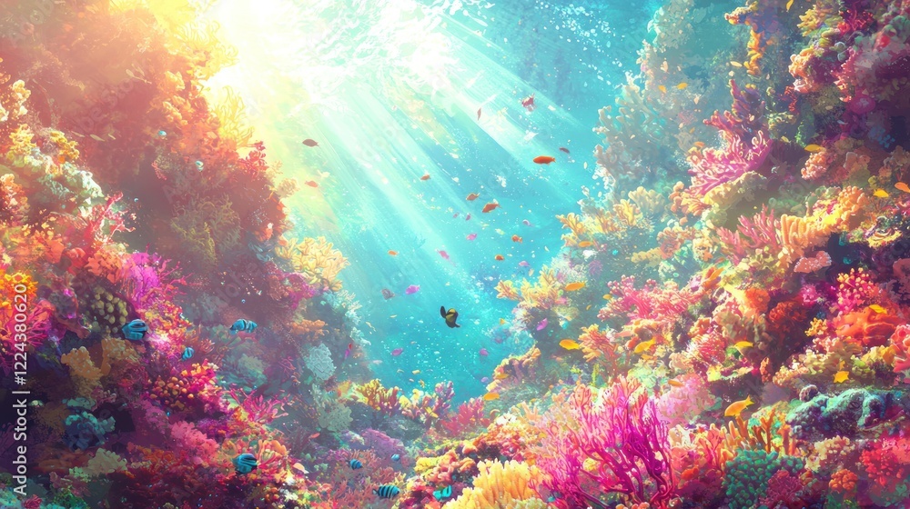 Naklejka premium Vibrant Underwater Paradise: A Colorful Coral Reef