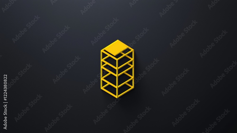 Yellow geometric structure with layered design on a dark background creates a modern minimalist aesthetic Yellow geometric structure with layered design on a dark background creates a modern minimalist aesthetic