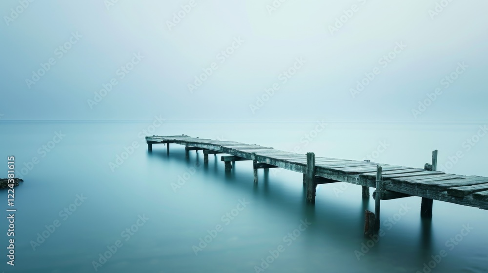 Serene Seascape with a Tranquil Wooden Pier Inviting Reflection Serene Seascape with a Tranquil Wooden Pier Inviting Reflection