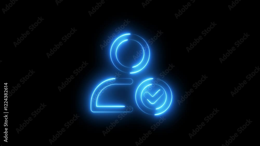 Glowing neon Verified User Icon - Profile, Approval And Check mark, Identity icon animation . Glowing neon Verified User Icon - Profile, Approval And Check mark, Identity icon animation .