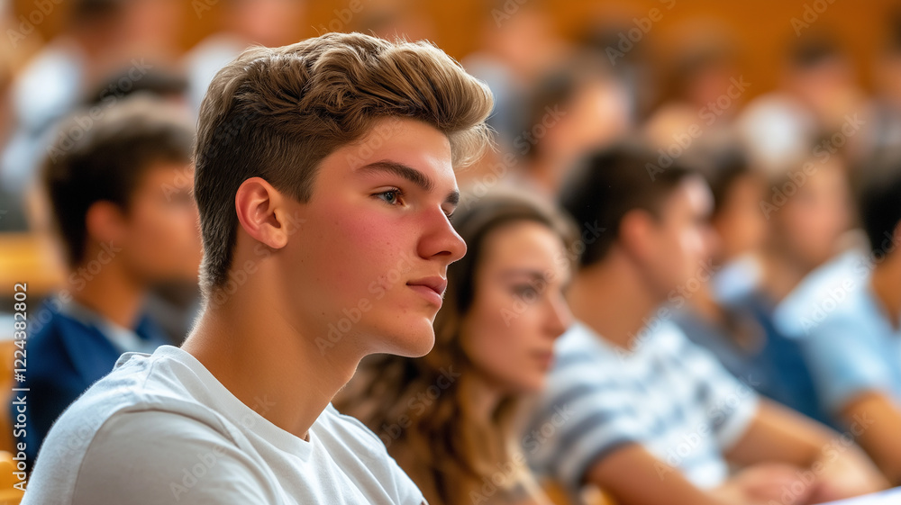 Obraz premium group of medical students attentively listening in classroom setting 