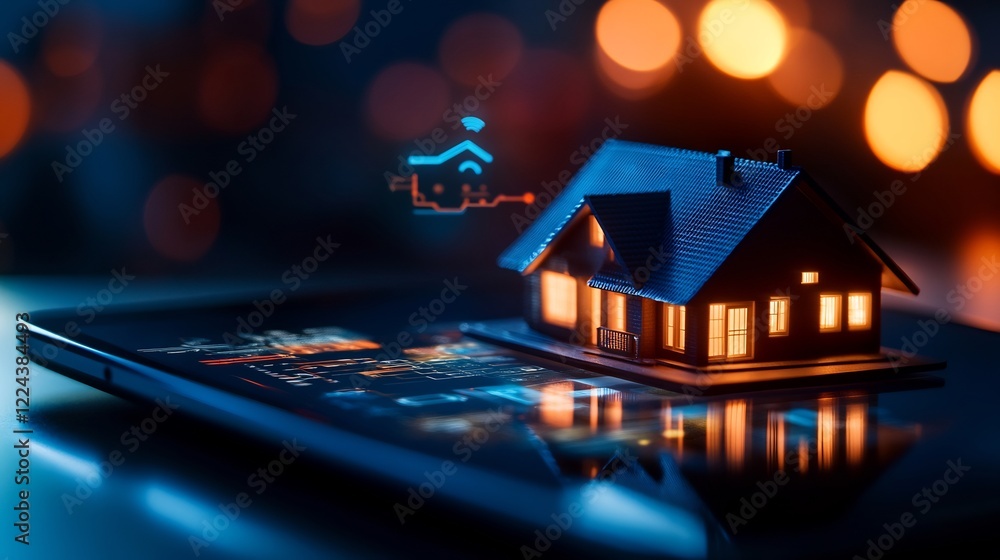 Smart Home Technology: A Futuristic House Model on a Tablet Displaying Digital Interface Smart Home Technology: A Futuristic House Model on a Tablet Displaying Digital Interface