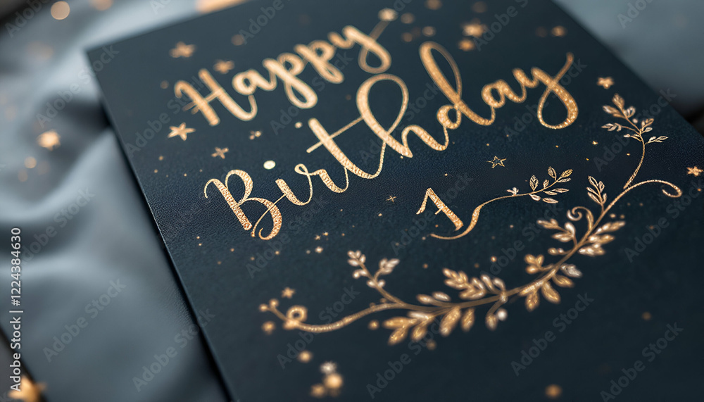 Fototapeta premium Elegant Gold Foil Happy Birthday Card Design