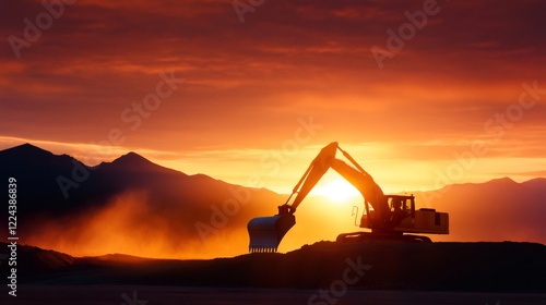 Wallpaper Mural Excavator Working at Sunrise in Scenic Landscape Torontodigital.ca