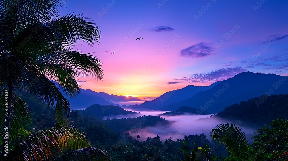 Magical Sunrise Over Misty Mountain Valley Magical Sunrise Over Misty Mountain Valley