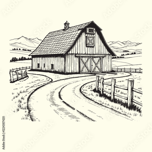 Hand-drawn farm ranch sketch line art illustration