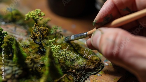 Artist captures intricate miniature fantasy landscapes with detailed craftsmanship. photo