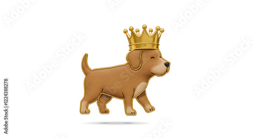 Cute Dog Wearing a Golden Crown Illustration isolated on white background. Generative AI photo