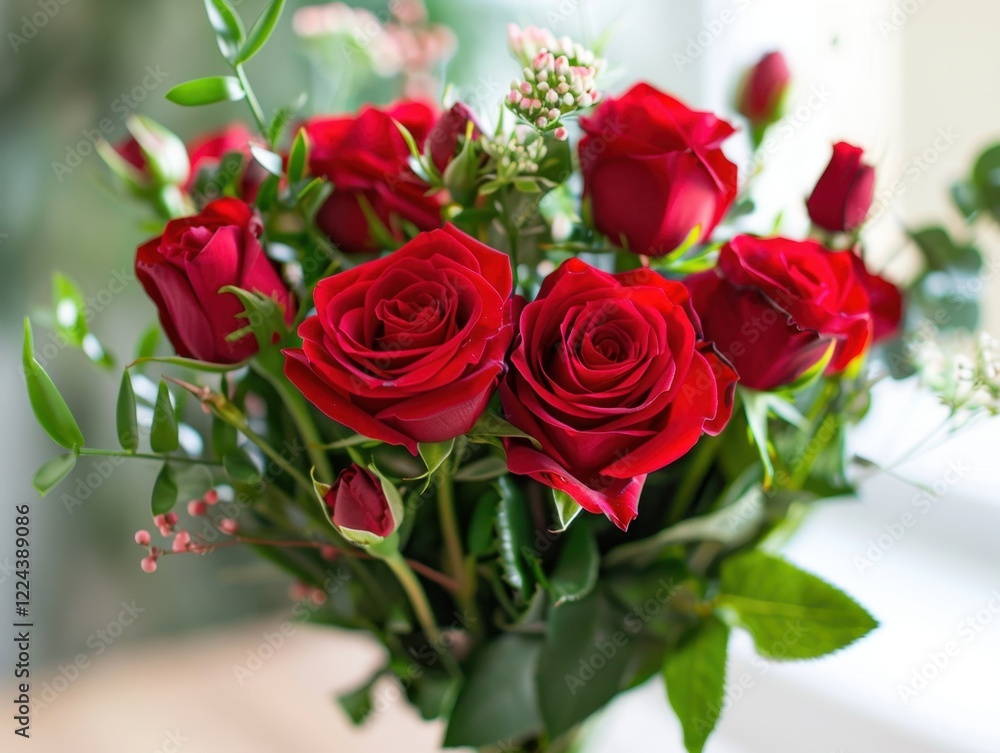 Bright flower bouquet featuring red roses for International Women's Day celebration