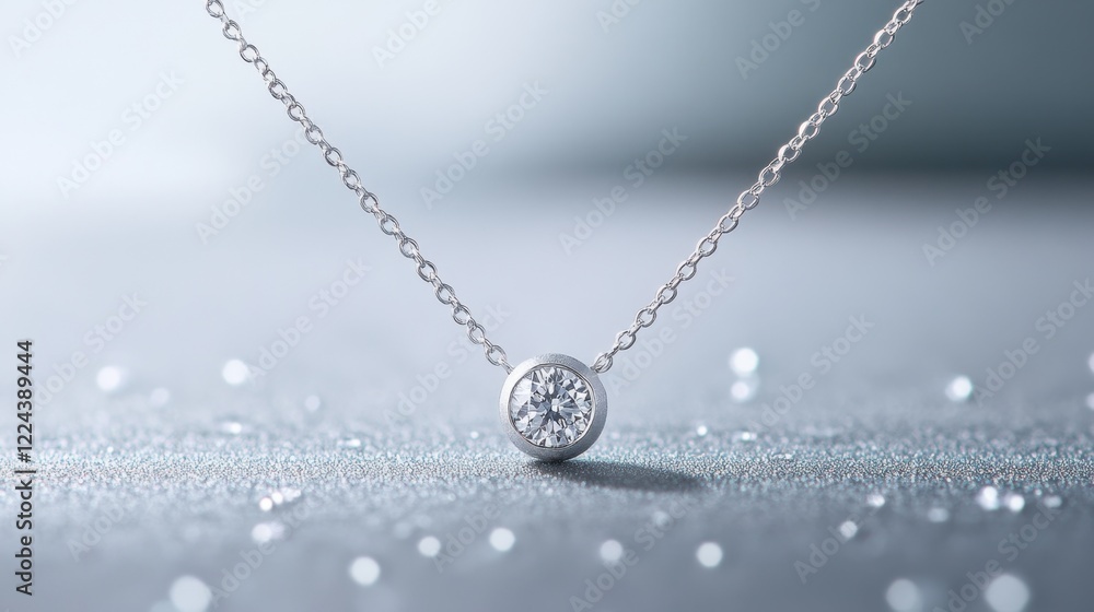 Fototapeta premium A modern diamond necklace on a minimalist gray background with subtle gradients