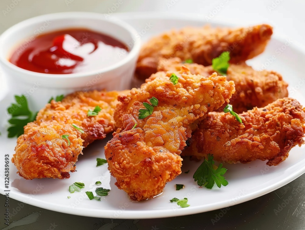 Delicious chicken pieces served with dipping sauce on a plate Delicious chicken pieces served with dipping sauce on a plate