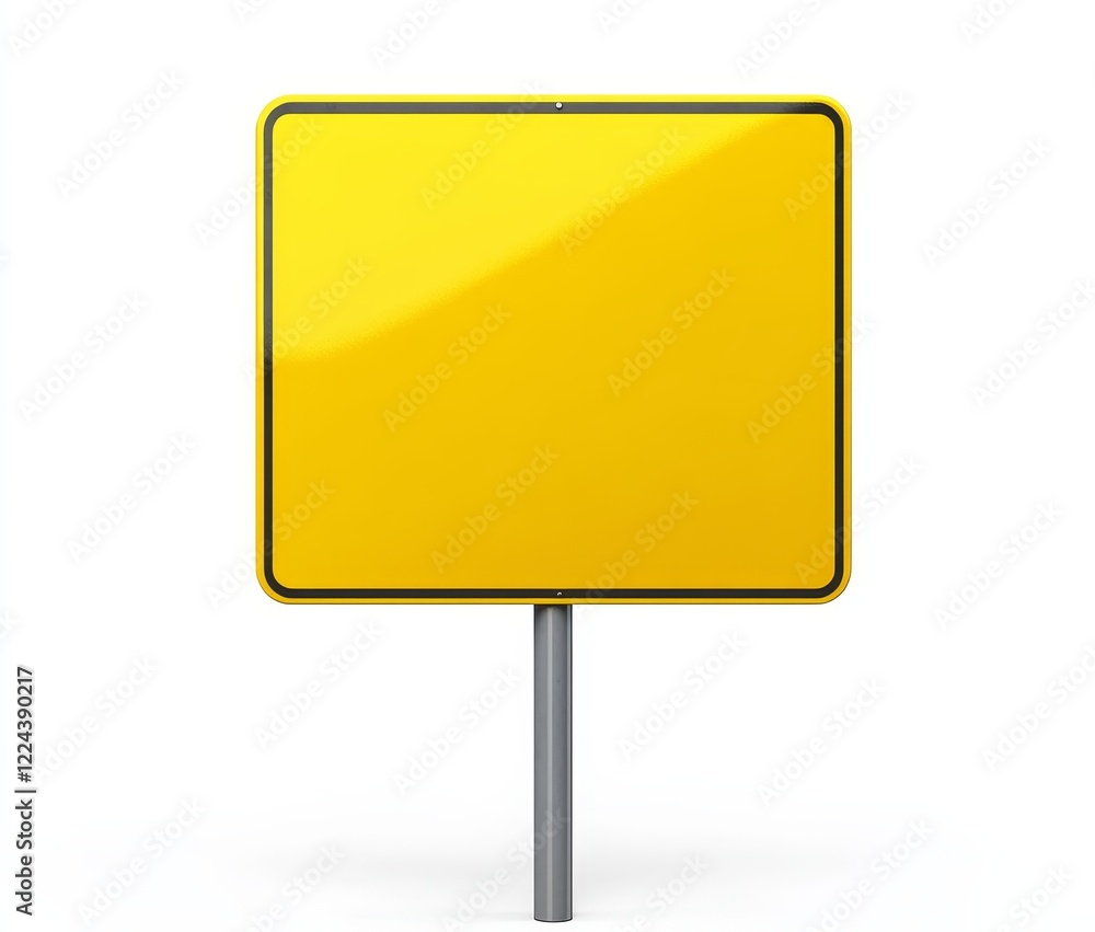 Blank yellow square road sign on post. Blank yellow square road sign on post.