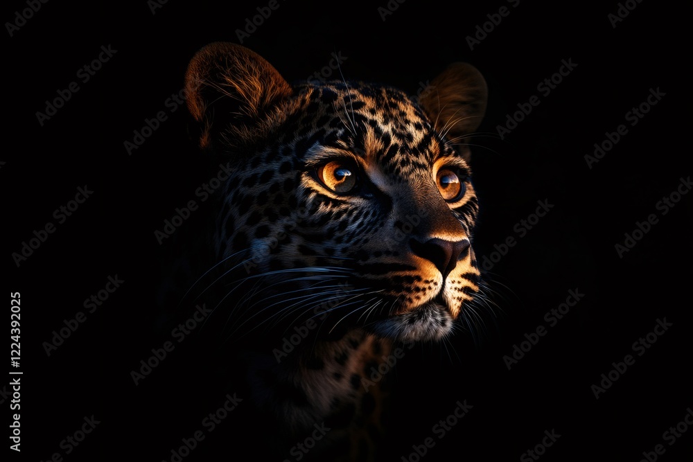 Obraz premium Leopard emerging from darkness with intense gaze