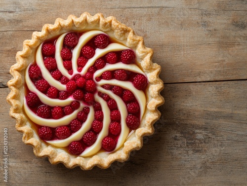 Geometric Berry Custard Pie on Rustic Wood Intricate Pastry Design for Culinary Art Displays and EdTech Baking Initiatives photo