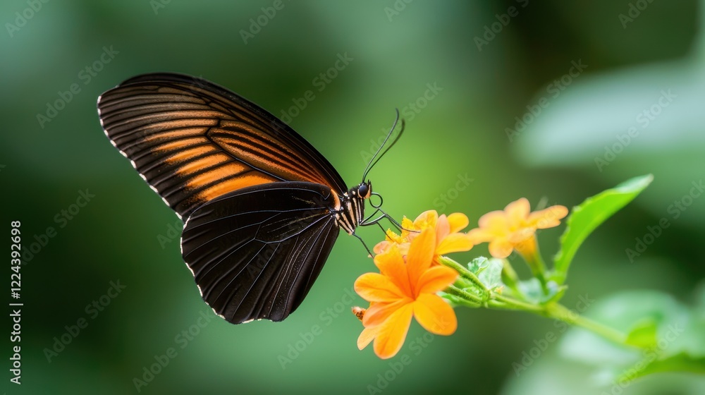 Obraz premium Vibrant Nature Close up of a butterfly with vibrant wings, perched on a colorful flower