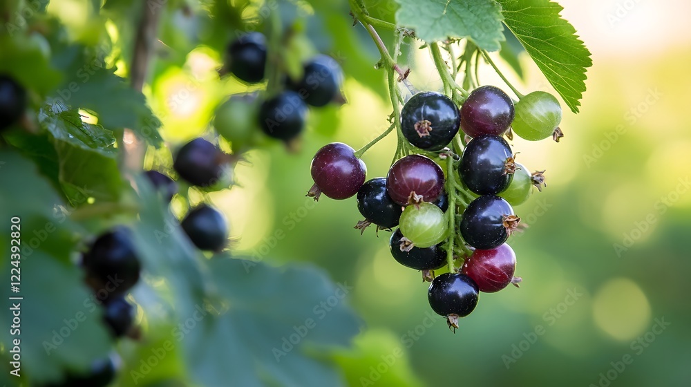 Blackcurrant tree with a bunch of growing mature Blackcurrant Blackcurrant tree with a bunch of growing mature Blackcurrant