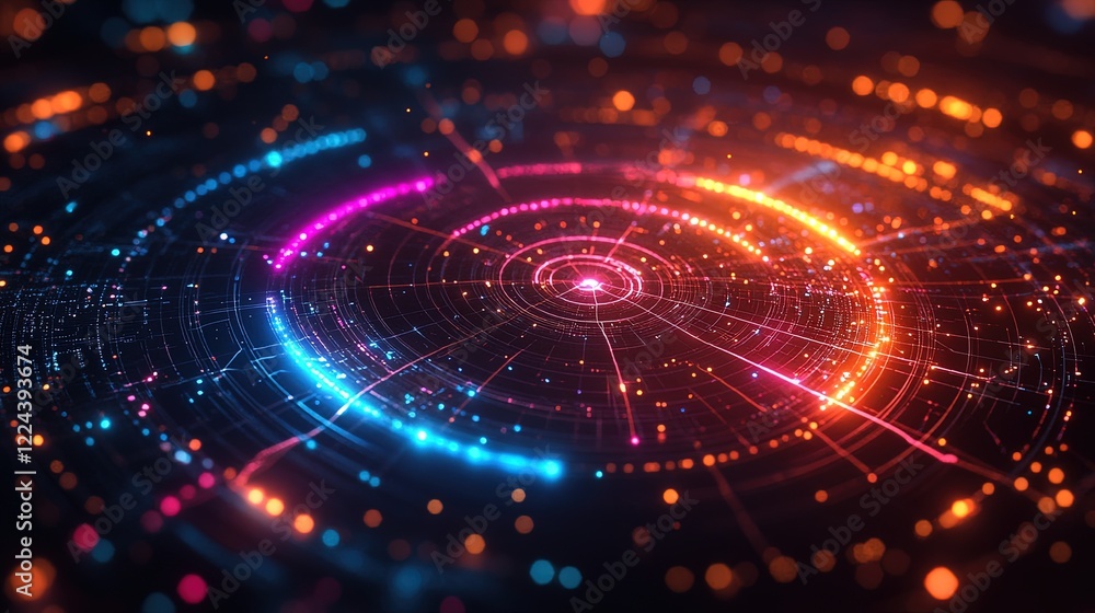 Glowing radar chart with circular data points and bright, connected lines on dark grid Glowing radar chart with circular data points and bright, connected lines on dark grid