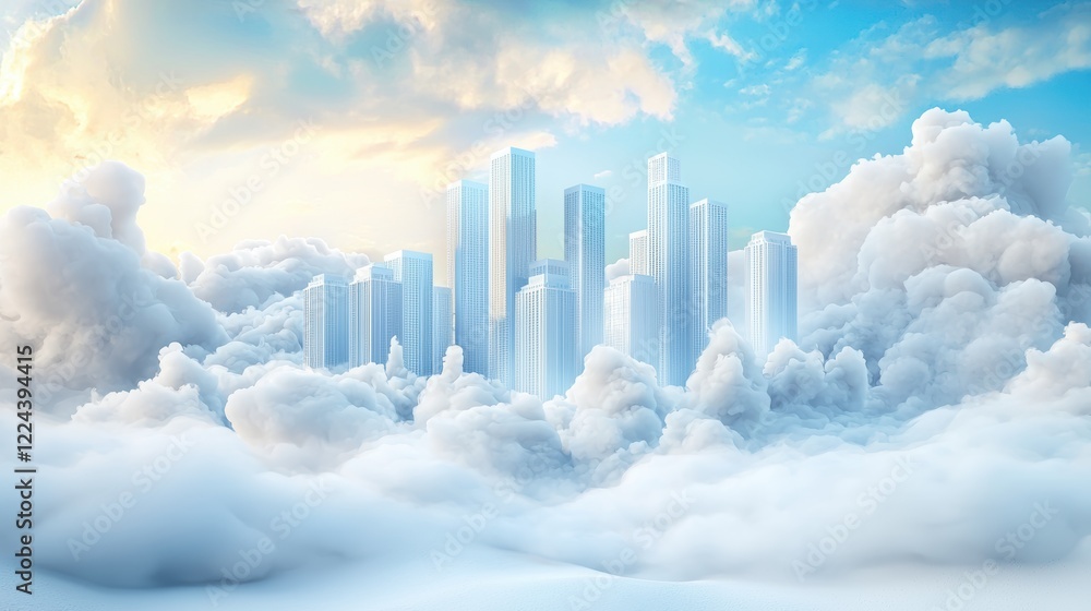 Fototapeta premium Cloudy Ski in Urban Settings Cityscape with skyscrapers reaching into a cloudy sky, creating a dramatic urban scene