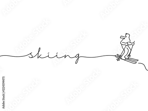 Wallpaper Mural Skiing monoline text. One line continuous concept ski banner. Line art skiing short phrases illustration. Torontodigital.ca