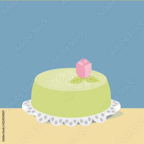 Princess cake. Celebrating happy moments with a Swedish green 
marzipan cake. Vector Illustration