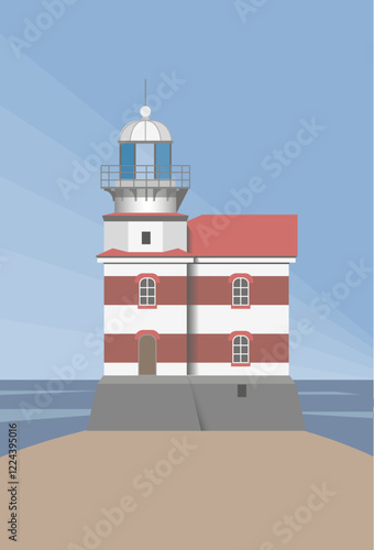 The Mark "Märket" lighthouse is located between Sweden and Finland in the Baltic Sea, Vector Illustration.