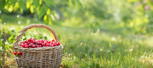 Obraz na płótnie Full basket of ripe and fresh red sweet cherries w salonie