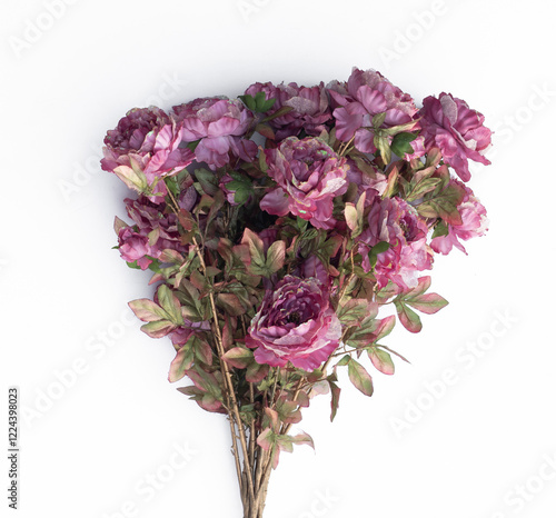 bouquet of artificial pink roses isolated on white background