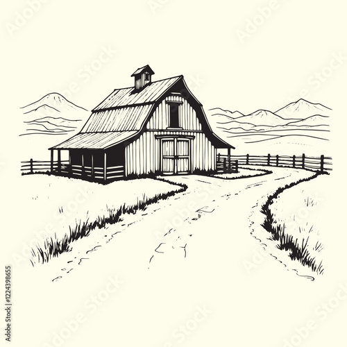 Hand-drawn farm ranch sketch line art illustration