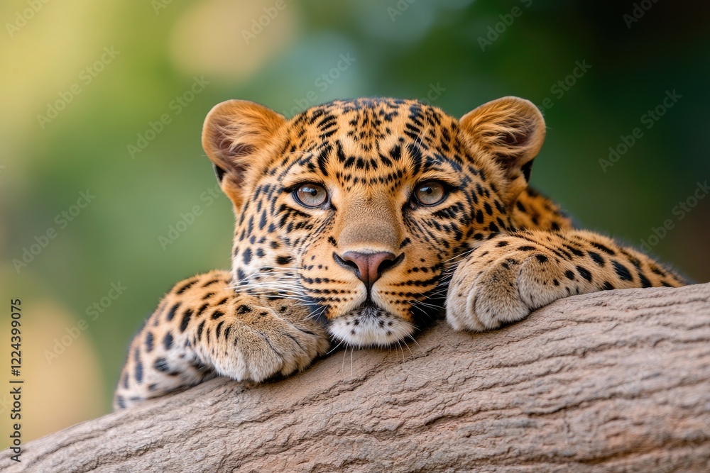 Fototapeta premium Majestic Leopard Resting on Tree Branch