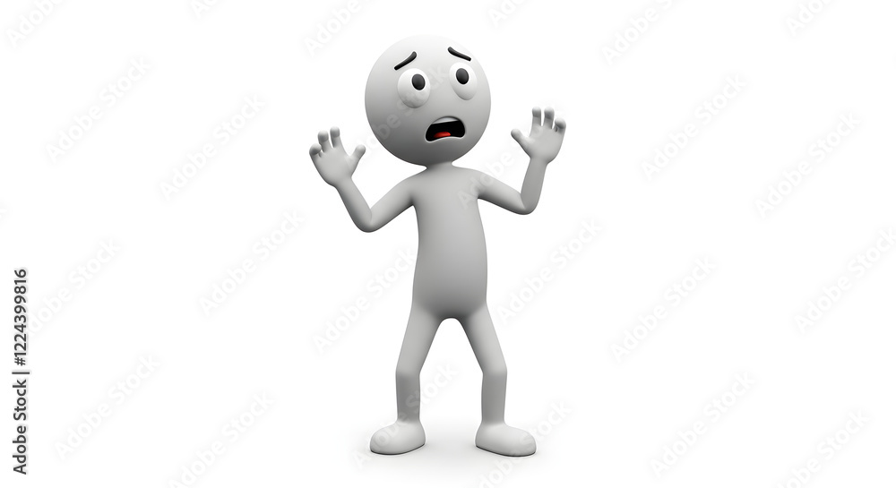 Scared 3D Character Illustration Fearful Pose and Expression isolated on white background. Generative AI Scared 3D Character Illustration Fearful Pose and Expression isolated on white background. Generative AI