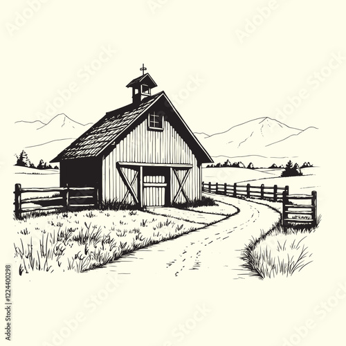 Hand-drawn farm ranch sketch line art illustration