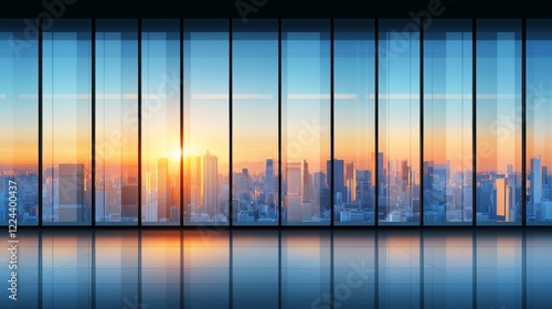Wallpaper Mural Sunrise over city skyline urban landscape glass windows modern architecture panoramic view tranquil atmosphere Torontodigital.ca