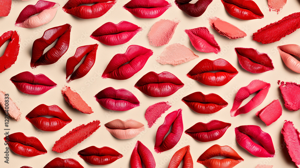 Fototapeta premium Vibrant Lipstick Shades on Display. Artistic Close-up of Lips and Colorful Makeup