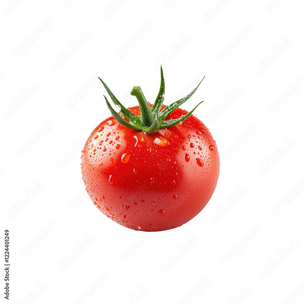 Fresh Single Red Tomato with Water Droplets on Surface Fresh Single Red Tomato with Water Droplets on Surface