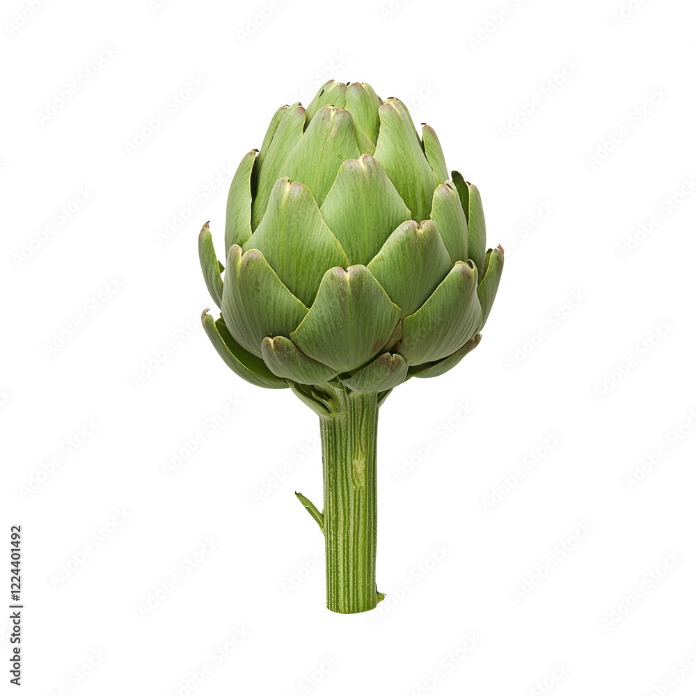 Fototapeta premium Single Fresh Artichoke Neatly Placed on a Clean White Surface