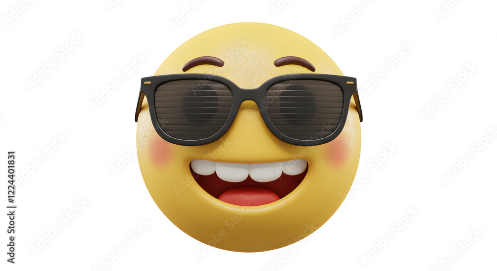 Smiling 3D Emoji Wearing Sunglasses isolated on white background. Generative AI Smiling 3D Emoji Wearing Sunglasses isolated on white background. Generative AI