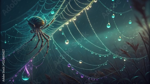 spider web with dew drops