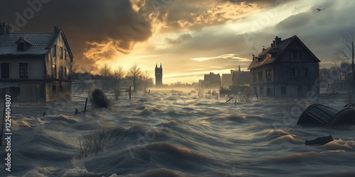 The Great Deluge: Waters Rise Above the Mountains, Enveloping the Entire Earth in a Cataclysmic Flood