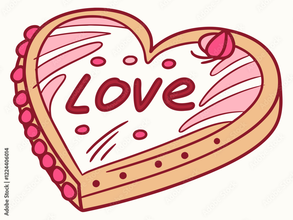 heart shaped cookie with word LOVE isolated on white background.