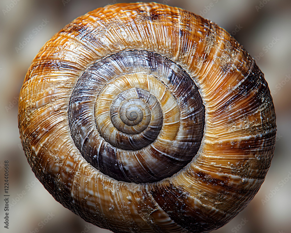 Close-up spiral snail shell, nature background, macro photography, perfect for design Close-up spiral snail shell, nature background, macro photography, perfect for design