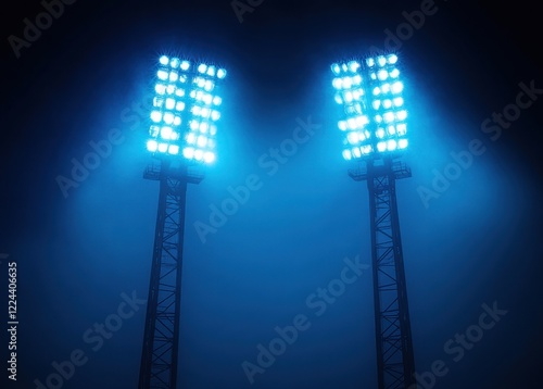 Floodlight Towers Illuminated at Night in Stadium for Sporting Events photo