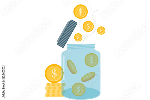 passive income, Coins go into a glass jar as a symbol of passive income