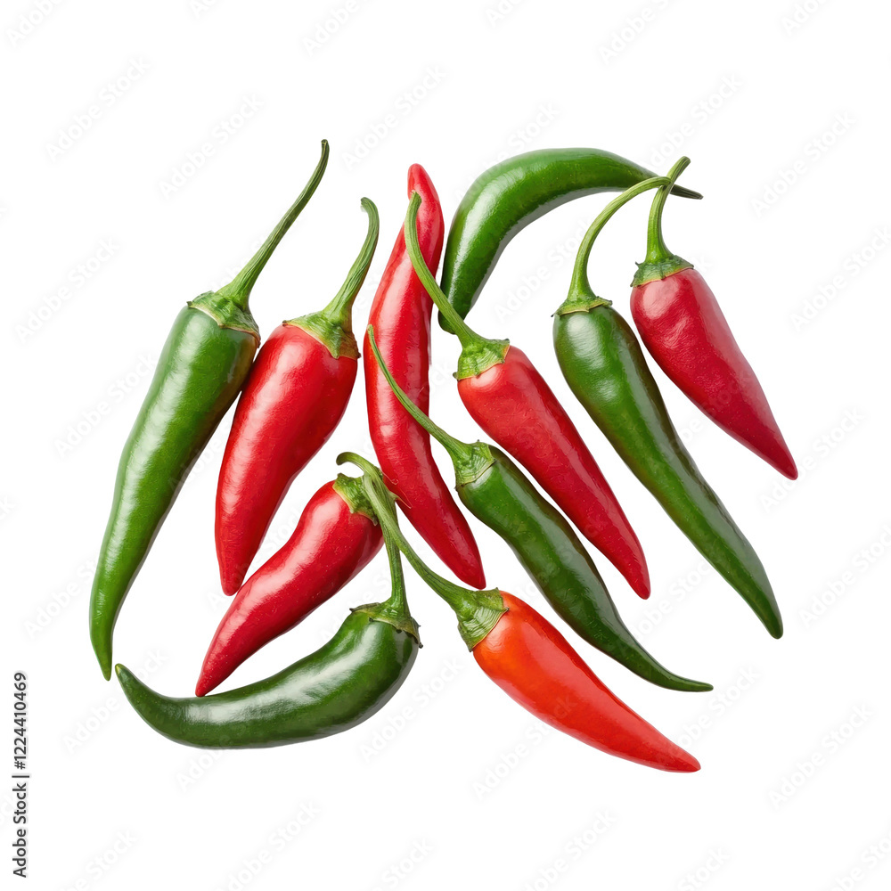 Colorful Close-Up of Vibrant Chili Peppers Scattered Display Colorful Close-Up of Vibrant Chili Peppers Scattered Display
