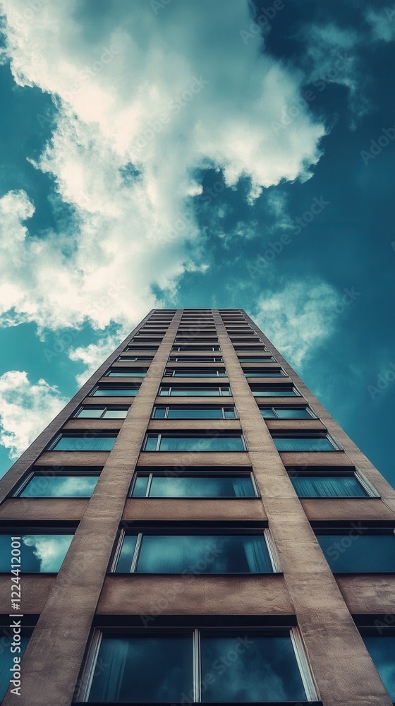 A skyscraper reaches towards a dramatic, cloudy sky. A skyscraper reaches towards a dramatic, cloudy sky.
