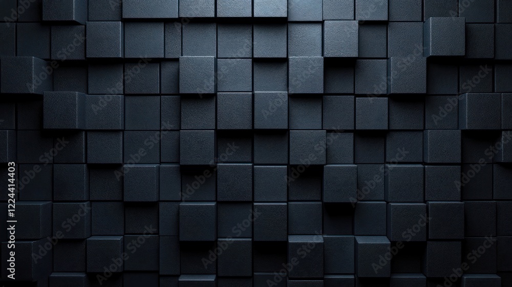 Textured Black Cube Wall Background with Ambient Lighting for Modern Interior Design Textured Black Cube Wall Background with Ambient Lighting for Modern Interior Design